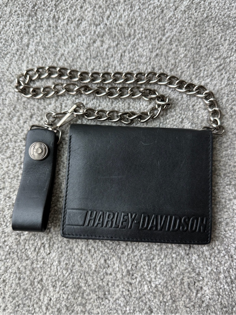 Harley-Davidson Genuine Leather Chain Biker Wallet Black Trifold 97766-07V